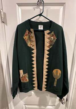 Jerzees Sweatshirt Size XL Green Cardigan Southwestern Concho Fall Leaves